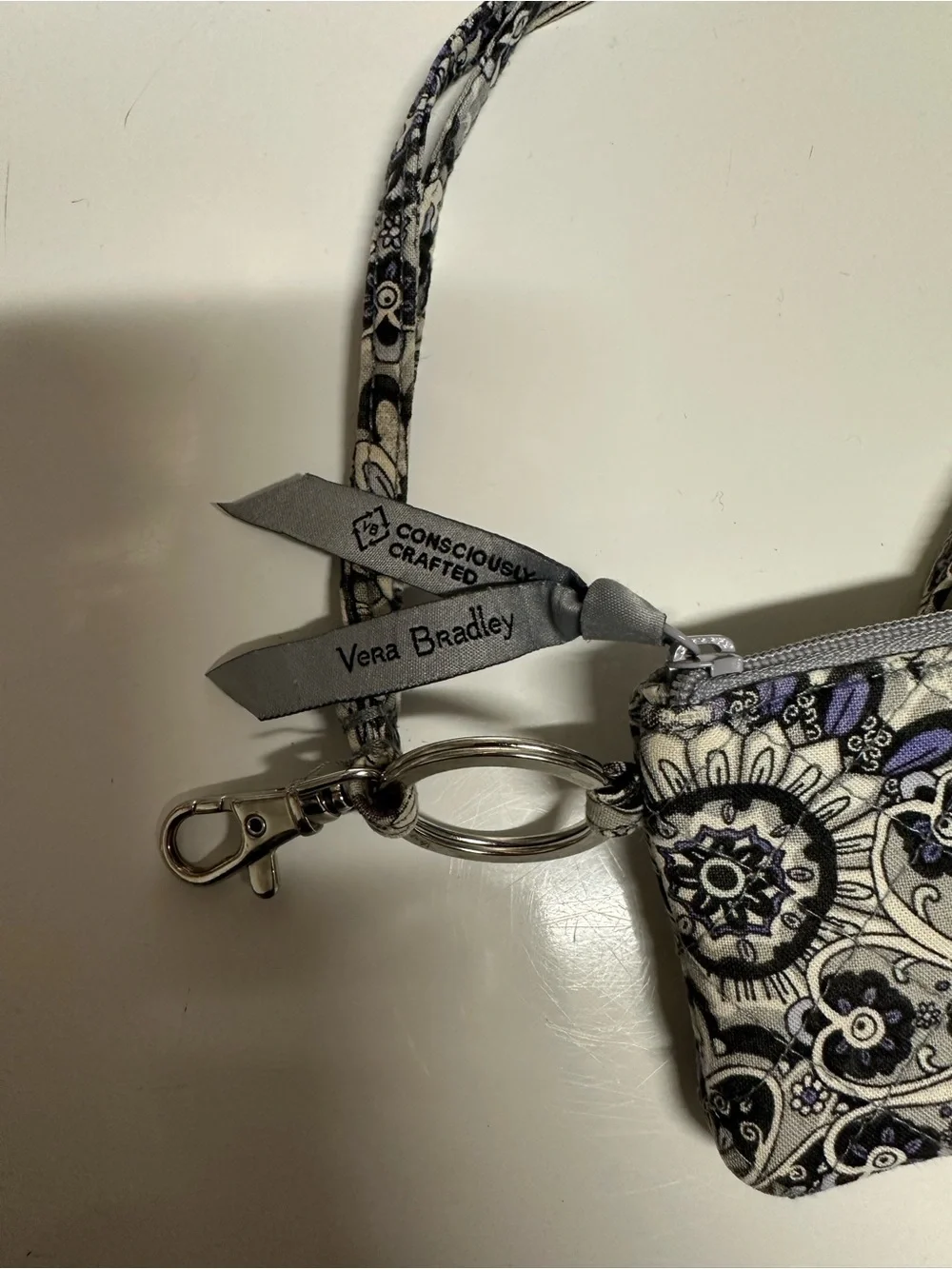 Vera Bradley Gray & Lavender Floral Quilted Wristlet Key Pouch